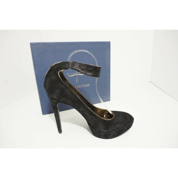 Pour La Victoire Avi Black Suede Women's Platform High Heels Pumps US 9 M $250 - Picture 5 of 9